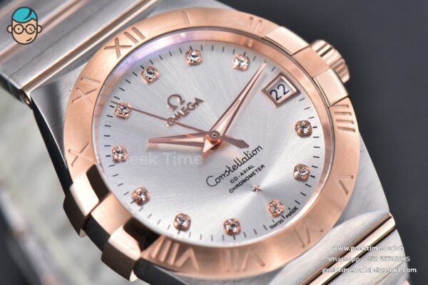 Constellation 38mm SS/RG VSF Silver Dial Diamonds Markers on SS/RG Bracelet A8500 Super Clone - Image 9