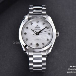 Aqua Terra 150M Ladies VSF 34mm White Dial Diamond Marker SS Bracelet A8800