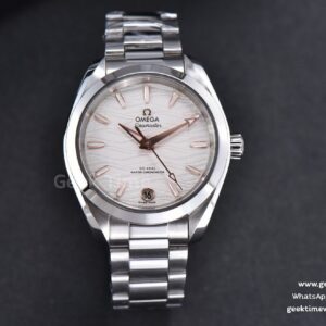 Aqua Terra 150M Ladies VSF 34mm esfera blanca con motivo de ondas índices RG brazalete SS A8800