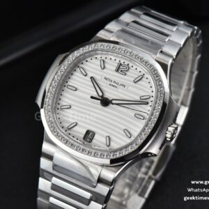Nautilus 7118 Ladies 3KF 35MM Diamond White Dial SS Bracelet 324CS
