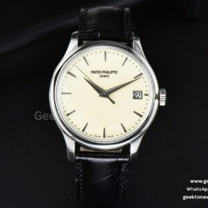 Calatrava 5227 38mm ZF Beige Dial Black Leather Strap 9015