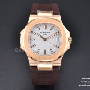Nautilus 5711R RG PPF 40mm esfera blanca correa de caucho marrón A324SC V5
