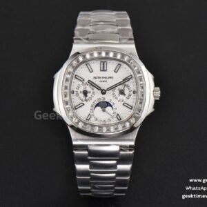 Nautilus 5740 40mm TWF esfera blanca con diamantes brazalete SS A240