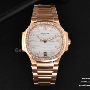 Nautilus 7118 Ladies 3KF 35mm RG esfera blanca con diamantes brazalete RG 324CS