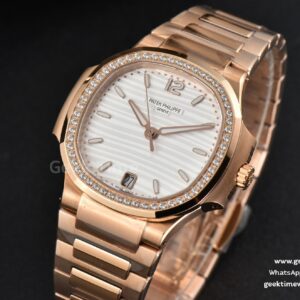 Nautilus 7118 Ladies 3KF 35MM RG Diamond White Dial RG Bracelet 324CS