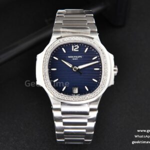 Nautilus 7118 Ladies 3KF 35mm esfera azul con diamantes brazalete SS 324CS