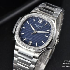 Nautilus 7118 Ladies 3KF 35MM Diamond Blue Dial SS Bracelet 324CS