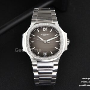Nautilus 7118 Ladies 3KF 35mm esfera gris con diamantes brazalete SS 324CS