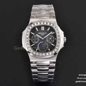 Nautilus 5740 40mm TWF esfera negra con diamantes brazalete SS A240