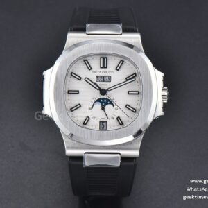Nautilus 5726 Full Function PPF 40.5mm esfera blanca correa de caucho negra A324
