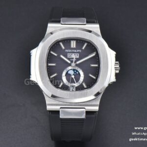 Nautilus 5726 Full Function PPF 40.5mm esfera gris correa de caucho negra A324
