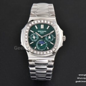 Nautilus 5740 40mm TWF esfera verde con diamantes brazalete SS A240