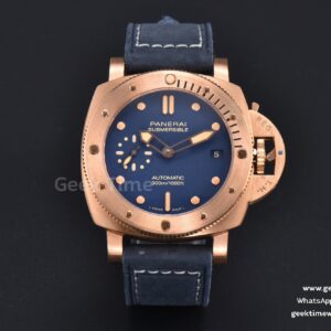 PAM1074 Submersible Quaranta bronzo 42mm VSF quadrante blu cinturino in pelle blu P900