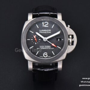 PAM1096 Luminor GMT 42mm titanio VSF quadrante nero cinturino in pelle nera P9011