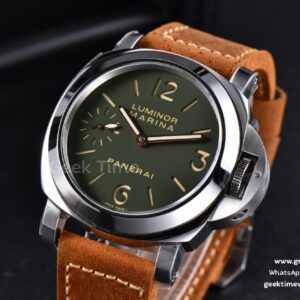 PAM911 Luminor Marina Noob 44MM Green Dial Brown Leather Strap A6497
