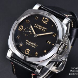 PAM910 TTF 44MM Black Dial Black Leather Strap P9010