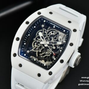 RM055 42.7mm ZF White Ceramic Black Skeleton Dial White Rubber Strap NH05