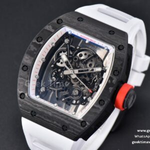 RM055 Real NTPT 42.7mm BBRF White Skeleton Dial Red Crown White Rubber Strap RMUL2