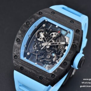 RM055 Real NTPT 42.7mm BBRF Blue Skeleton Dial Blue Rubber Strap RMUL2