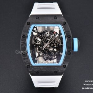 RM055 Real NTPT 42.7mm BBRF blaues skelettiertes Zifferblatt weißes Kautschukarmband RMUL2