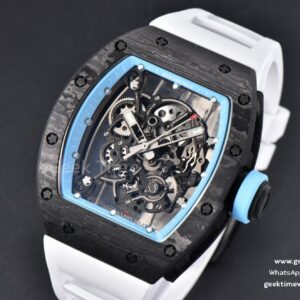 RM055 Real NTPT 42.7mm BBRF Blue Skeleton Dial White Rubber Strap RMUL2
