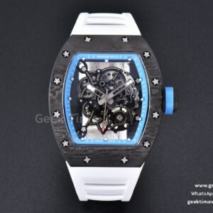 RM055 Real NTPT 42mm RMF blaues skelettiertes Zifferblatt weißes Kautschukarmband RMUL2