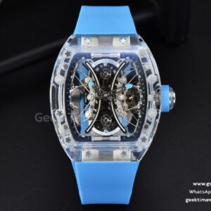 RM053-02 Transparent Case Real Tourbillon 44.5mm JBF eisblaues Kautschukarmband