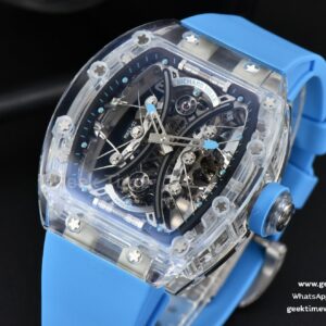 RM053-02 Transparent Case Real Tourbillon 44.5mm JBF Ice Blue Rubber Strap