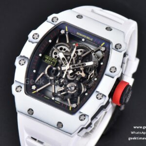 RM035-02 42mm White Forged Carbon T+F Skeleton Dial Red Crown White Rubber Strap RMUL2