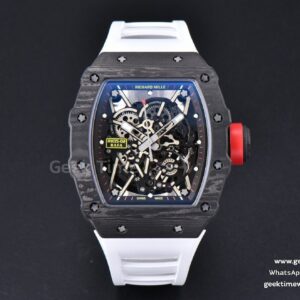 RM035-02 42mm Black Forged Carbon T+F Skeleton Dial Red Crown White Rubber Strap RMUL2