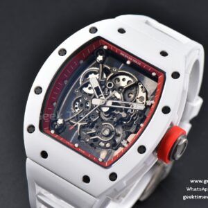 RM055 42.7mm BBRF White Ceramic Red Skeleton Dial White Rubber Strap RMUL2