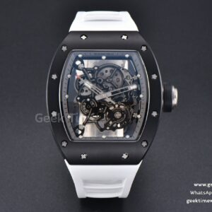 RM055 42.7mm BBRF schwarze Keramik schwarzes skelettiertes Zifferblatt weißes Kautschukarmband RMUL2