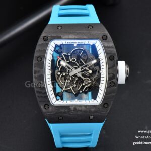 RM055 42.7mm Bubba Watson ZF schwarzes NTPT weißes skelettiertes Zifferblatt blaues Kautschukarmband NH05