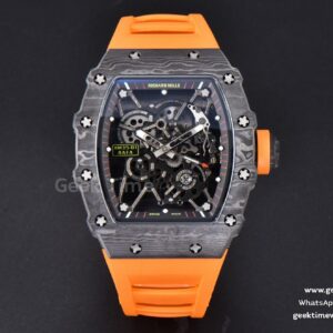 RM035-02 42mm Black Forged Carbon T+F Black Skeleton Dial Orange Crown Orange Rubber Strap RMUL2
