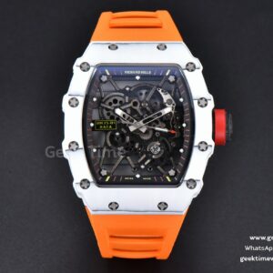 RM035-02 42mm White Forged Carbon T+F skelettiertes Zifferblatt rote Krone orangefarbenes Kautschukarmband RMUL2