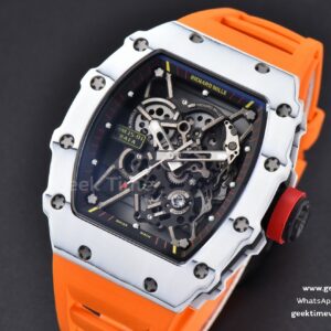 RM035-02 42mm White Forged Carbon T+F Skeleton Dial Red Crown Orange Rubber Strap RMUL2