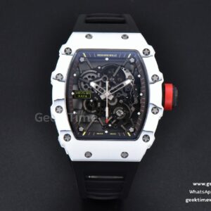 RM035-02 42mm White Forged Carbon T+F Skeleton Dial Red Crown Black Rubber Strap RMUL2