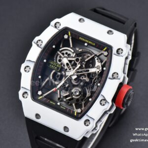 RM035-02 42mm White Forged Carbon T+F Skeleton Dial Red Crown Black Rubber Strap RMUL2
