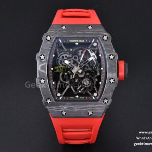 RM035-02 42mm Black Forged Carbon T+F Skeleton Dial Red Crown Red Rubber Strap RMUL2