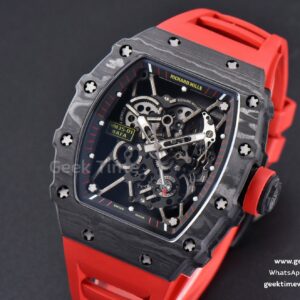 RM035-02 42mm Black Forged Carbon T+F Skeleton Dial Red Crown Red Rubber Strap RMUL2