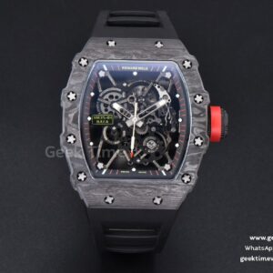 RM035-02 42mm Black Forged Carbon T+F Black Skeleton Dial Red Crown Black Rubber Strap RMUL2