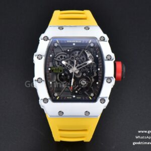 RM035-02 42mm White Forged Carbon T+F skelettiertes Zifferblatt rote Krone gelbes Kautschukarmband RMUL2