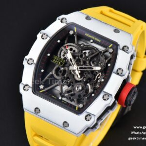 RM035-02 42mm White Forged Carbon T+F Skeleton Dial Red Crown Yellow Rubber Strap RMUL2
