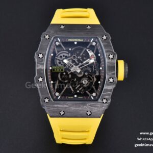 RM035-02 42mm Black Forged Carbon T+F Skeleton Dial Yellow Crown Yellow Rubber Strap RMUL2