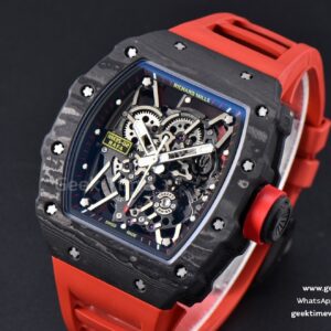 RM035-02 42mm Black Forged Carbon T+F Skeleton Dial Red Crown Red Rubber Strap RMUL2