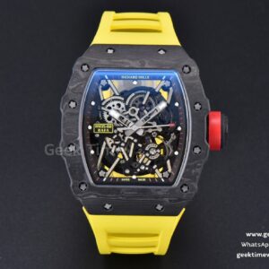 RM035-02 42mm Black Forged Carbon T+F Skeleton Dial Red Crown Yellow Rubber Strap RMUL2