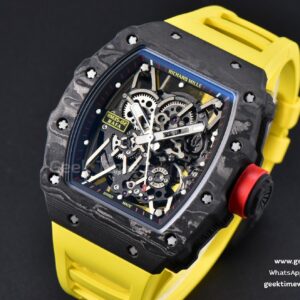 RM035-02 42mm Black Forged Carbon T+F Skeleton Dial Red Crown Yellow Rubber Strap RMUL2