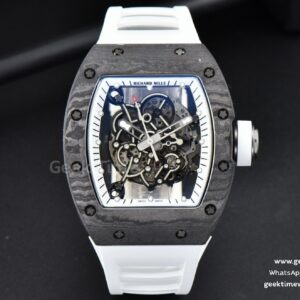 RM055 42.7mm Bubba Watson ZF schwarzes NTPT weißes skelettiertes Zifferblatt weißes Kautschukarmband NH05