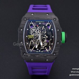 RM035-02 42mm Black Forged Carbon T+F Skeleton Dial Green Crown Purple Rubber Strap RMUL2