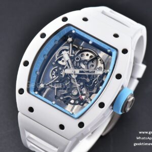 RM055 42.7mm BBRF White Ceramic Blue Skeleton Dial Blue Rubber Strap RMUL2
